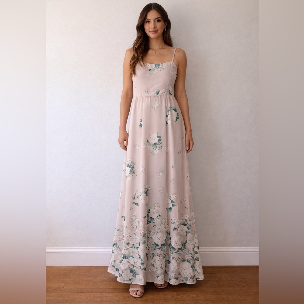 Show Me Your Mumu Heather Maxi Dress Blush Floral Tie Back Size S Wedding Guest